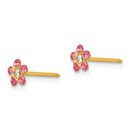 14K Yellow Gold Childrens Inverness 5 MM Blue and Aurora Borealis Crystal Flower Stud Earrings 14K Yellow Gold Childrens Inverness 5 MM Blue and Aurora Borealis Crystal Flower Stud Earrings